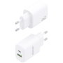 Aisens Cargador GaN 25W con USB-C PD3.0 y USB-A QC3.0, Blanco